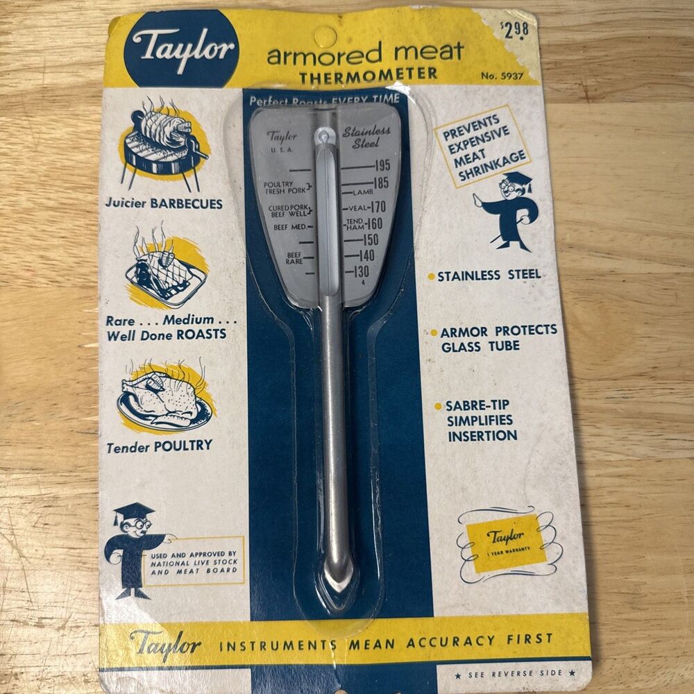 NIB Vintage Taylor Meat Thermometer Armored  5937 Roast Poultry Stainless Steel